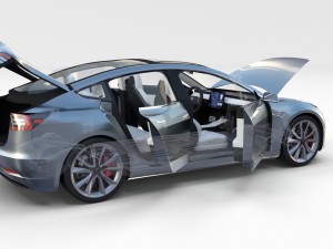 tesla model 3 silver with interior and chassis 3D Model