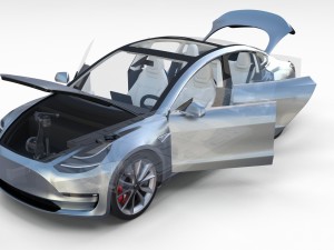 tesla model 3 silver with interior and chassis 3D Model