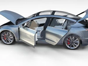 tesla model 3 silver with interior and chassis 3D Model