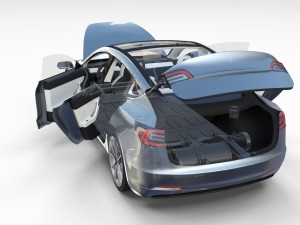 tesla model 3 silver with interior and chassis 3D Model