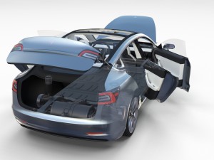 tesla model 3 silver with interior and chassis 3D Model