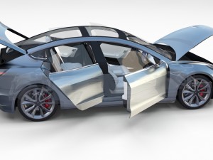 tesla model 3 silver with interior and chassis 3D Model