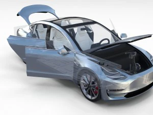 tesla model 3 silver with interior and chassis 3D Model