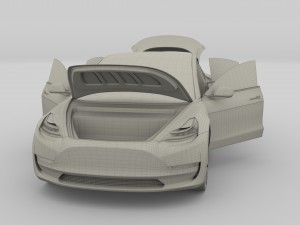 tesla model 3 silver with interior and chassis 3D Model