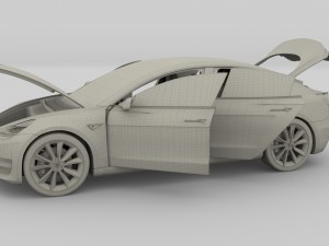 tesla model 3 silver with interior and chassis 3D Model