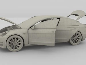 tesla model 3 silver with interior and chassis 3D Model