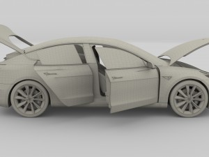 tesla model 3 silver with interior and chassis 3D Model