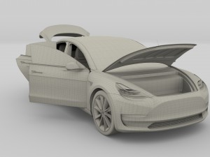 tesla model 3 silver with interior and chassis 3D Model