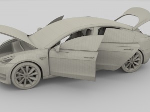 tesla model 3 silver with interior and chassis 3D Model