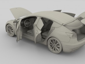 tesla model 3 silver with interior and chassis 3D Model