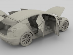 tesla model 3 silver with interior and chassis 3D Model