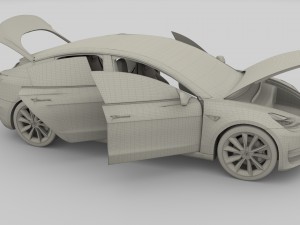 tesla model 3 silver with interior and chassis 3D Model