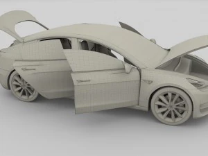 tesla model 3 silver with interior and chassis 3D Model