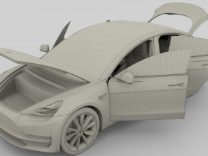tesla model 3 silver with interior and chassis 3D Model
