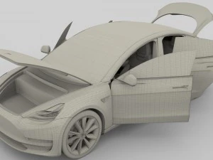 tesla model 3 silver with interior and chassis 3D Model