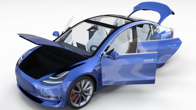 tesla model 3 with interior 3D Model .c4d .max .obj .3ds .fbx .stl .blend 