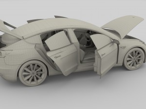 tesla model 3 with interior 3D Model