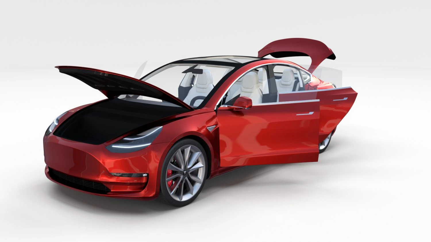tesla model 3 red with interior 3D Model .c4d .max .obj .3ds .fbx .stl .blend