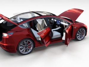 tesla model 3 red with interior 3D मॉडल