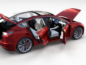 tesla model 3 red with interior 3D Model