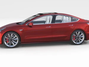 tesla model 3 red with interior 3D Model