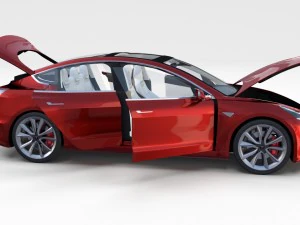 tesla model 3 red with interior 3D Model