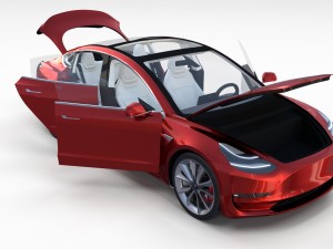 tesla model 3 red with interior 3D मॉडल