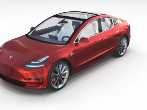 tesla model 3 red with interior 3D Model