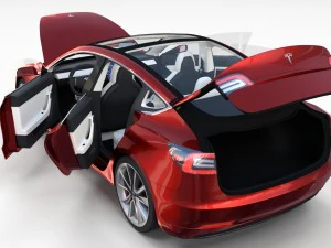 tesla model 3 red with interior 3D Model