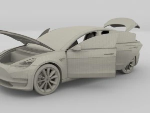 tesla model 3 red with interior 3D Model