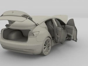 tesla model 3 red with interior 3D Model