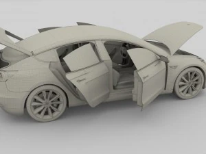 tesla model 3 red with interior 3D Model