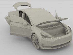tesla model 3 red with interior 3D Model