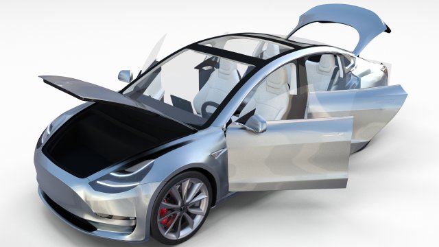 tesla model 3 silver with interior 3D Model .c4d .max .obj .3ds .fbx .stl .blend 