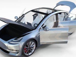 tesla model 3 silver with interior 3D Model