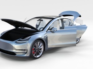 tesla model 3 silver with interior 3D Model