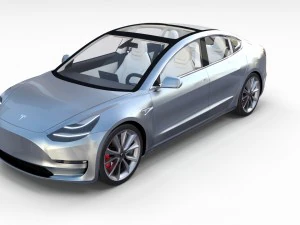 tesla model 3 silver with interior 3D Model