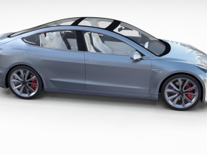 tesla model 3 silver with interior 3D Model