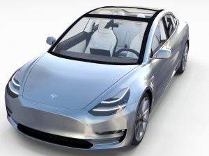tesla model 3 silver with interior 3D Model