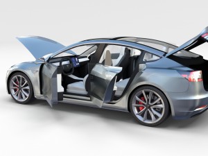 tesla model 3 silver with interior 3D Model