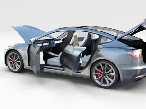 tesla model 3 silver with interior 3D Model