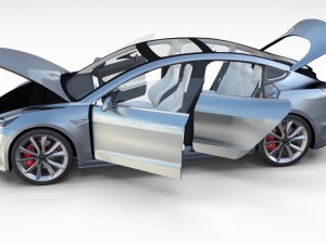 tesla model 3 silver with interior 3D Model
