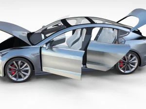 tesla model 3 silver with interior 3D Model