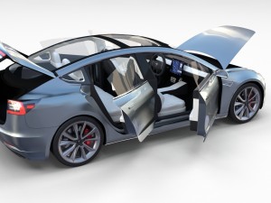 tesla model 3 silver with interior 3D Model