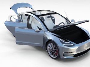 tesla model 3 silver with interior 3D Model