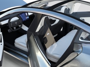 tesla model 3 silver with interior 3D Model