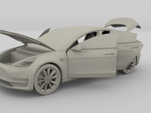 tesla model 3 silver with interior 3D Model