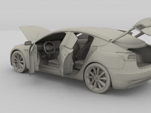 tesla model 3 silver with interior 3D Model