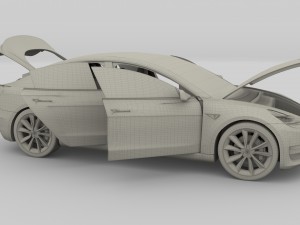 tesla model 3 silver with interior 3D Model
