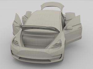 tesla model 3 silver with interior 3D Model